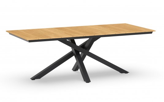 Stół jadalniany ogrodowy nogi krzyżowe antracyt ORION 220x100 cm blat teak Stół jadalniany ogrodowy nogi krzyżowe antracyt ORION 220x100 cm blat teak