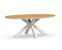 Owalny stół ogrodowy aluminiowo-teakowy OBLONG 200x110 cm podstawa białokermowa / blat teak