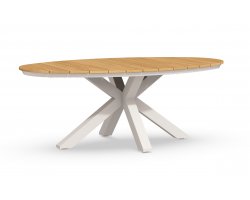 Owalny stół ogrodowy aluminiowo-teakowy OBLONG 200x110 cm podstawa białokermowa / blat teak