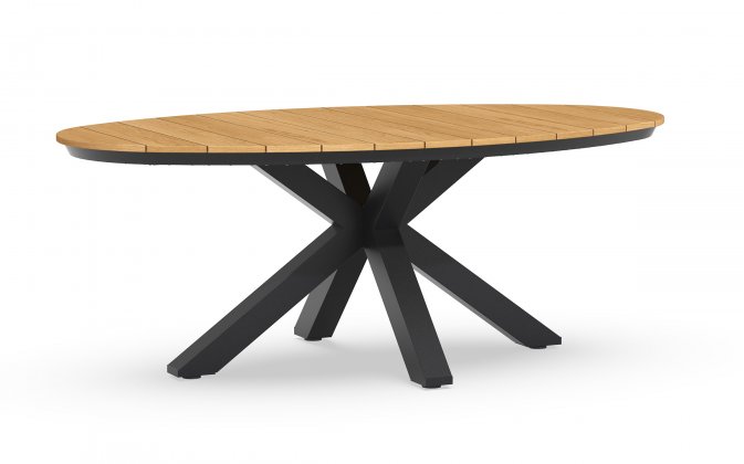 Owalny stół ogrodowy aluminiowo-teakowy OBLONG 200x110 cm podstawa antracyt / blat teak