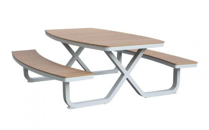 Meble ogrodowe piknikowe stołowe TROY stół z ławkakmi BIAŁY