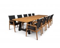 Duży stół ogrodowy aluminiowo-teakowy 300 cm OZON z krzesłąmi AVERO