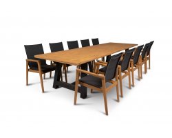 Duży stół ogrodowy aluminiowo-teakowy 300 cm OZON z krzesłąmi AVERO