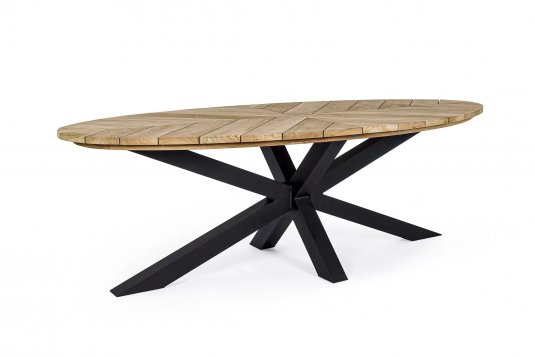 Antracytowy owalny stół ogrodowy 240x110 cm aluminiowo-teakowy PALMDALE