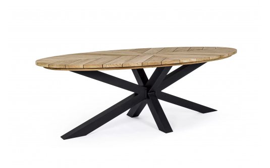 Antracytowy owalny stół ogrodowy 240x110 cm aluminiowo-teakowy PALMDALE Antracytowy owalny stół ogrodowy 240x110 cm aluminiowo-teakowy PALMDALE