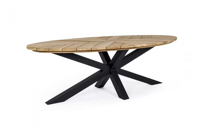 Antracytowy owalny stół ogrodowy 240x110 cm aluminiowo-teakowy PALMDALE