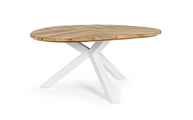 Stół ogrodowy o aluminiowych krzyżopwych nogach białch blat trójkątno-owalny PALMDALE