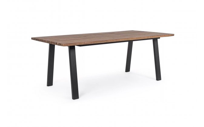 Biały stół prostokątny 200x100 nogi antracyt aluminium blat teak OSLO