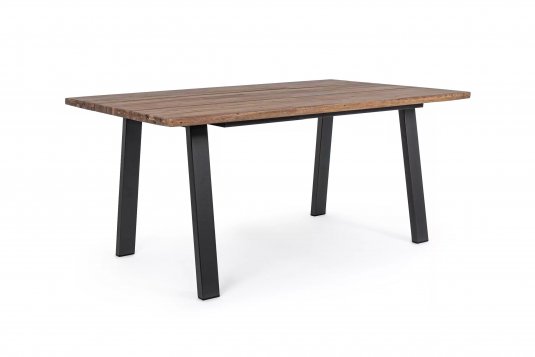 Biały stół prostokątny 160x90 nogi antracyt aluminium blat teak OSLO