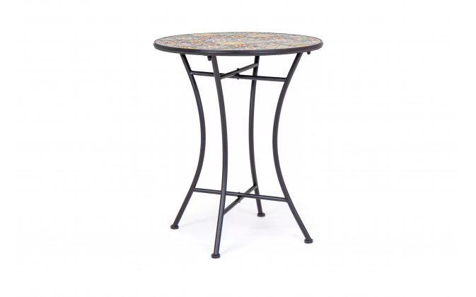 Okragły stolik śr. 60 cm z blatem wielokolorowym ceramicznym NAXOS bizotyo