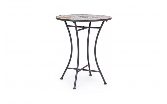 Okragły stolik śr. 60 cm z blatem wielokolorowym ceramicznym PALOMA bizotyo