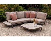 Nieduży narożnik ogrodowy aluminiowy z wygodnymi poduszkami liną rope taupe alpes