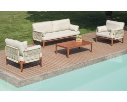 BANDOL zestaw wypoczynkowy ogrodowy aluminium lina beżowa czerwony