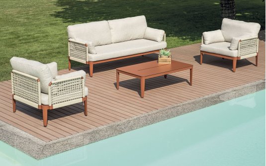 BANDOL zestaw wypoczynkowy ogrodowy aluminium lina beżowa czerwony BANDOL zestaw wypoczynkowy ogrodowy aluminium lina beżowa czerwony