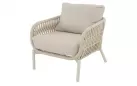 Fotel ogrodowy bezowy BURGOS z plecionką Rope i poduszkami Olefin. Konstrukcja aluminiowa, 80x66,5 cm, idea