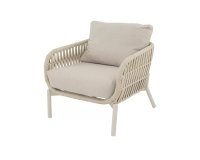 Fotel ogrodowy bezowy BURGOS z plecionką Rope i poduszkami Olefin. Konstrukcja aluminiowa, 80x66,5 cm, idea