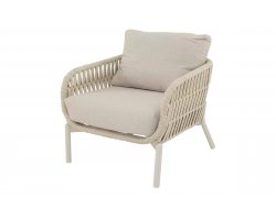 Fotel ogrodowy bezowy BURGOS z plecionką Rope i poduszkami Olefin. Konstrukcja aluminiowa, 80x66,5 cm, idea