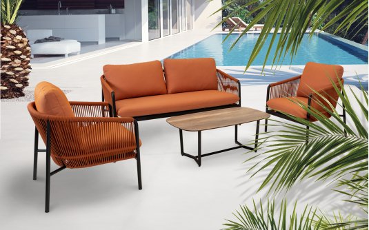 Stylowy zestaw ogrodowy OSAKA Lesli Living - aluminium antracyt, rope pomarańczowa 5 mm, poduszki olefin Stylowy zestaw ogrodowy OSAKA Lesli Living - aluminium antracyt, rope pomarańczowa 5 mm, poduszki olefin