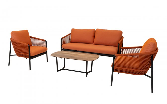 Stylowy zestaw ogrodowy OSAKA Lesli Living - aluminium antracyt, rope pomarańczowa 5 mm, poduszki olefin 
