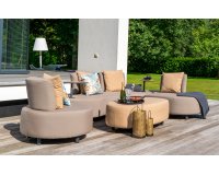 Ekskluzywny zestaw ogrodowy CALIDAD elegancka sofa, fotel i hocker z poduszkami Sunbrella