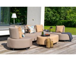 Ekskluzywny zestaw ogrodowy CALIDAD elegancka sofa, fotel i hocker z poduszkami Sunbrella