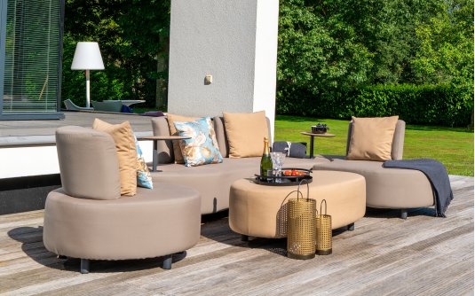 Ekskluzywny zestaw ogrodowy CALIDAD elegancka sofa, fotel i hocker z poduszkami Sunbrella Ekskluzywny zestaw ogrodowy CALIDAD elegancka sofa, fotel i hocker z poduszkami Sunbrella