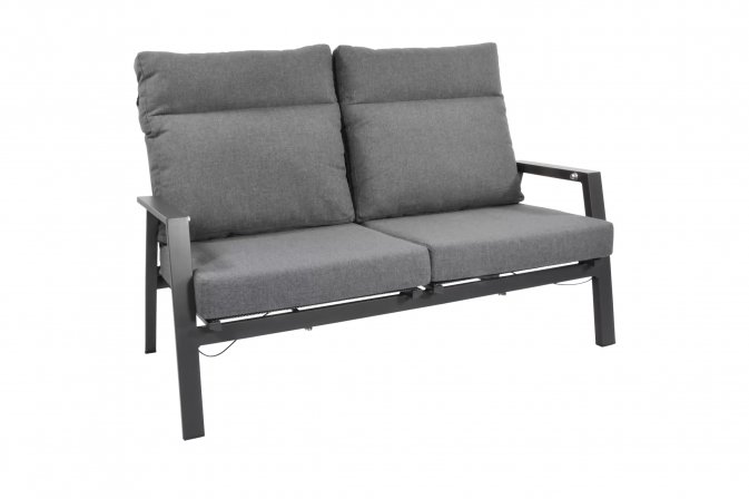 Sofa ogrodowa 2-osobowa z pochylanymi oparciami aluminiowa ciemnoszara OHIO