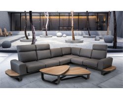 ZANZIBAR Zestaw wypoczynkowy ogrodowy narożny 5‑osobowy, aluminium antracyt, poduszki szare, 2 stoli