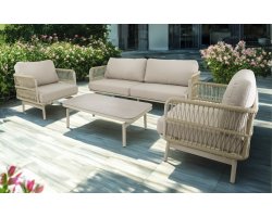 AKIRO Zestaw wypoczynkowy ogrodowy z sofą 3‑osobową, 2 fotelami i stolikiem, aluminium beżowy mat, s