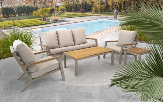 DONNAN Zestaw wypoczynkowy ogrodowy z sofą 3‑osobową, 2 fotelami i stolikami, aluminium t DONNAN Zestaw wypoczynkowy ogrodowy z sofą 3‑osobową, 2 fotelami i stolikami, aluminium t