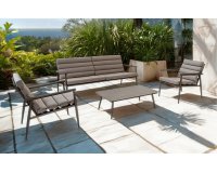 Grafitowy HARPER zestaw wypoczynkowy ogrodowy sofa 2‑osobowa, 2 fotele, stolik, aluminium 