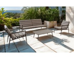 Grafitowy HARPER zestaw wypoczynkowy ogrodowy sofa 2‑osobowa, 2 fotele, stolik, aluminium 