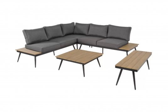 Narożnik ogrodowy aluminiowy ciemnoszary z blatami kompozytowymi AREZZO