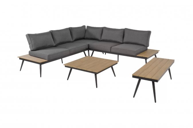 Narożnik ogrodowy aluminiowy ciemnoszary z blatami kompozytowymi AREZZO