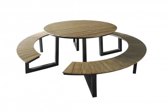 Okrągły zestaw piknikowy aluminiowy kompozyt teak AREZZO