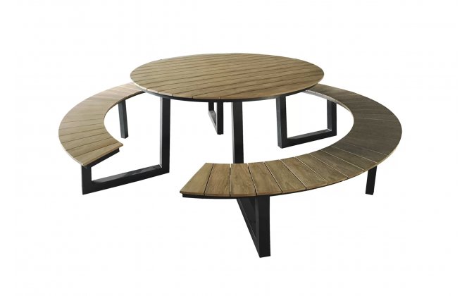 Okrągły zestaw piknikowy aluminiowy kompozyt teak AREZZO