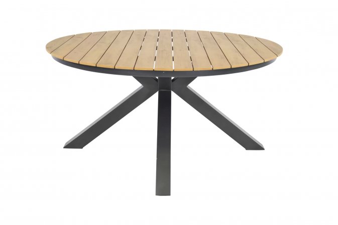 Okrągły stół ogrodowy aluminiowy antracyt blat kompozyt teak śr. 150 AREZZO