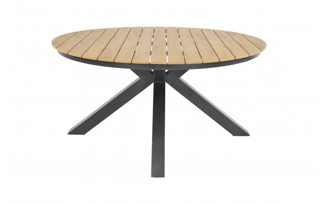 Okrągły stół ogrodowy aluminiowy antracyt blat kompozyt teak śr. 150 AREZZO