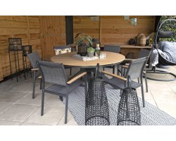 Okrągły stół ogrodowy aluminiowy antracyt blat kompozyt teak śr. 150 AREZZO