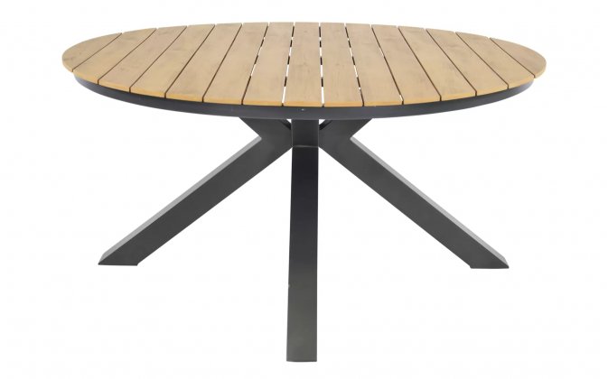 Okrągły stół ogrodowy aluminiowy antracyt blat kompozyt teak śr. 150 AREZZO