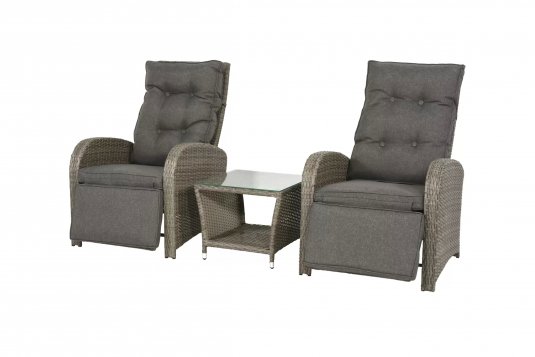 Komplet kawowy na taras pochylane oparcia technorattan szarobrązowy MELIA ze stolikiem