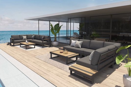 Modułowy ogrodowy narożnik aluminiowy z elementami teak AMARI 4SeasonsOutdoor