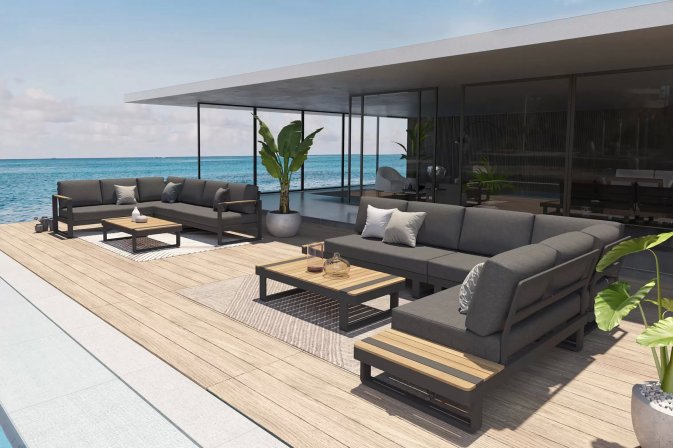 Modułowy ogrodowy narożnik aluminiowy z elementami teak AMARI 4SeasonsOutdoor