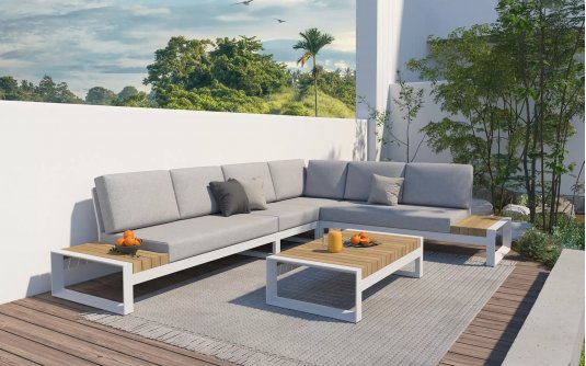 Modułowy narożnik ogrodowy aluminiowy biały teak MATISSE 4SO Modułowy narożnik ogrodowy aluminiowy biały teak MATISSE 4SO