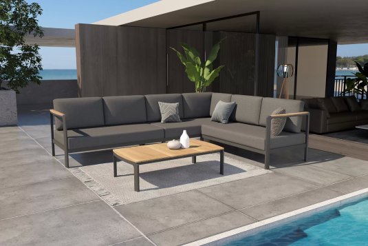 Narożnik aluminiowy ciemnoszary z podłokietnikami teak CORTINA 4so