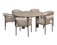 Zestaw stołowy ALLORA brązowobeżowy aluminowy z okragłym stołem d160 blat ceramiczny