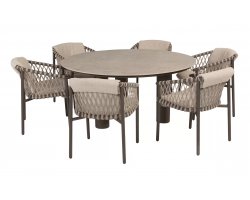 Zestaw stołowy ALLORA brązowobeżowy aluminowy z okragłym stołem d160 blat ceramiczny