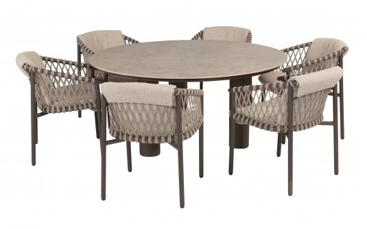 Zestaw stołowy ALLORA brązowobeżowy aluminowy z okragłym stołem d160 blat ceramiczny