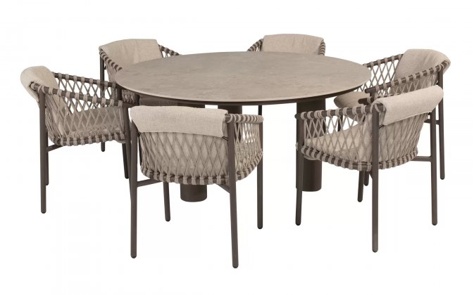 Zestaw stołowy ALLORA brązowobeżowy aluminowy z okragłym stołem d160 blat ceramiczny