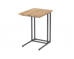 Stolik kawowy ogrodowy boczny SOLIDO grafitowy z blatem teak